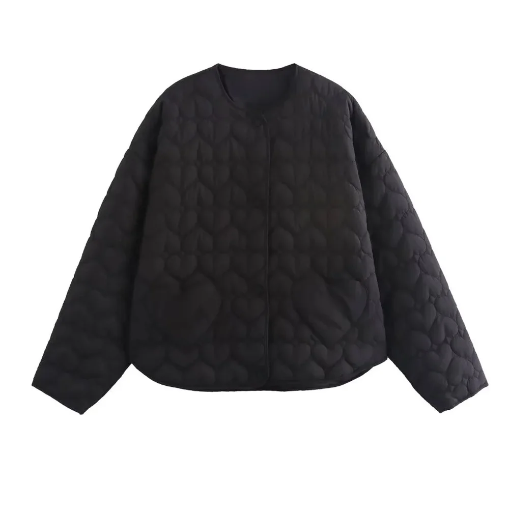 Zach Women's Loose Round Neck Long Sleeve Cotton Quilted Jacket 3