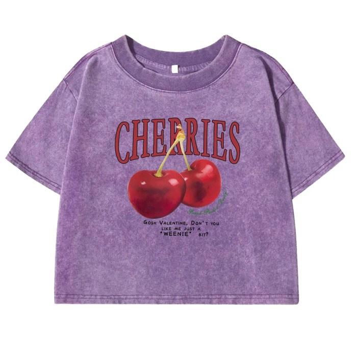 Red Cherries Crop T-Shirt – In Purple, Dark Green, Rose Red, Brown & Black | Free Shipping Australia-wide 3