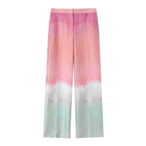 zach women's polo silk texture tie dye shirt & high waist wide leg pants set Zach Women\'s Polo Silk Texture Tie-Dye Shirt & High-Waist Wide-Leg Pants Set 4