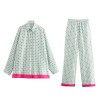 Zach Women's Silk Texture Collar Shirt & Straight Pants Casual Set 1
