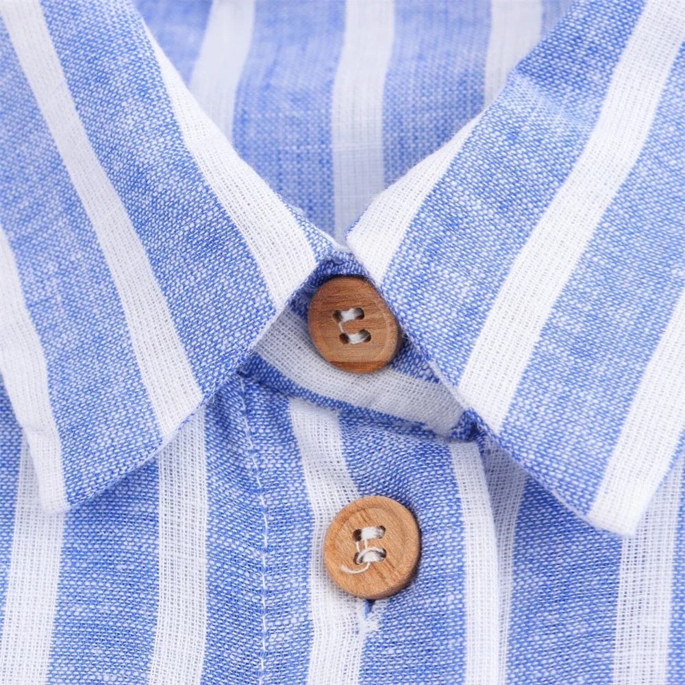 Summer Women's French light linen blend striped shirt dress 4