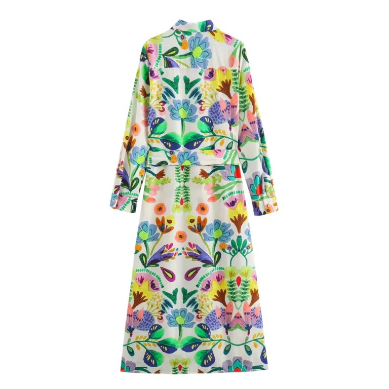 Women's Long Retro Floral Prin Shirt Dress 2