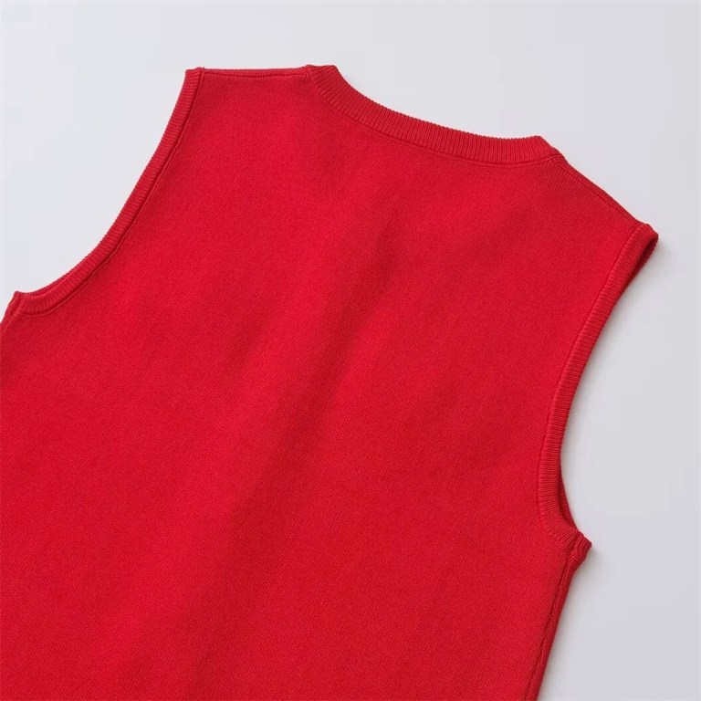 Zach Women\'s Round Neck Sleeveless Button Decoration Plain Knitted Short Skirt Mini Dress 5