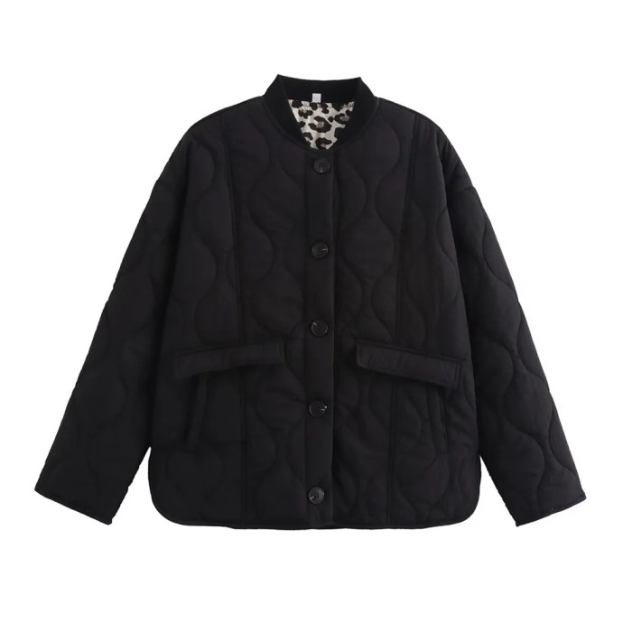 zach women's leopard print lined single breasted quilted coat with stand up collar Zach Women's Leopard Print Lined Single-Breasted Quilted Coat with Stand-Up Collar