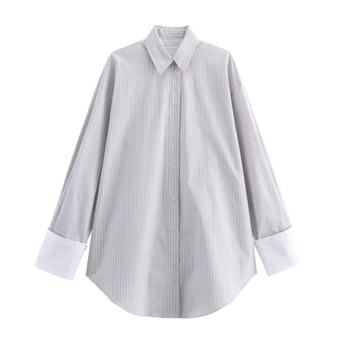 zach women's striped poplin long sleeve loose casual shirt Zach Women's Striped Poplin Long Sleeve Loose Casual Shirt