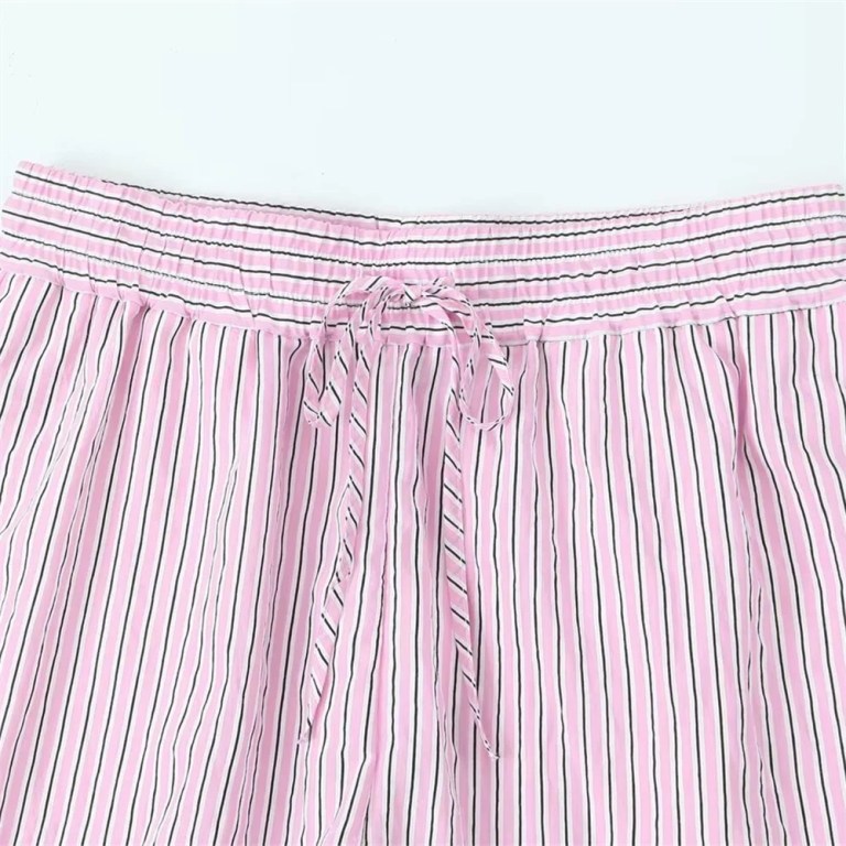 Zach Women\'s Casual Striped Shirt & High-Waisted Shorts Set 6