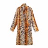 zach women's simple long sleeve lace up animal leopard print slimming dress Zach Women's Simple Long Sleeve Lace-up Animal Leopard Print Slimming Dress