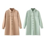 zach women's simple collar single breasted long sleeve medium length shirt dress Zach Women's Simple Collar Single-Breasted Long Sleeve Medium-Length Shirt Dress 1
