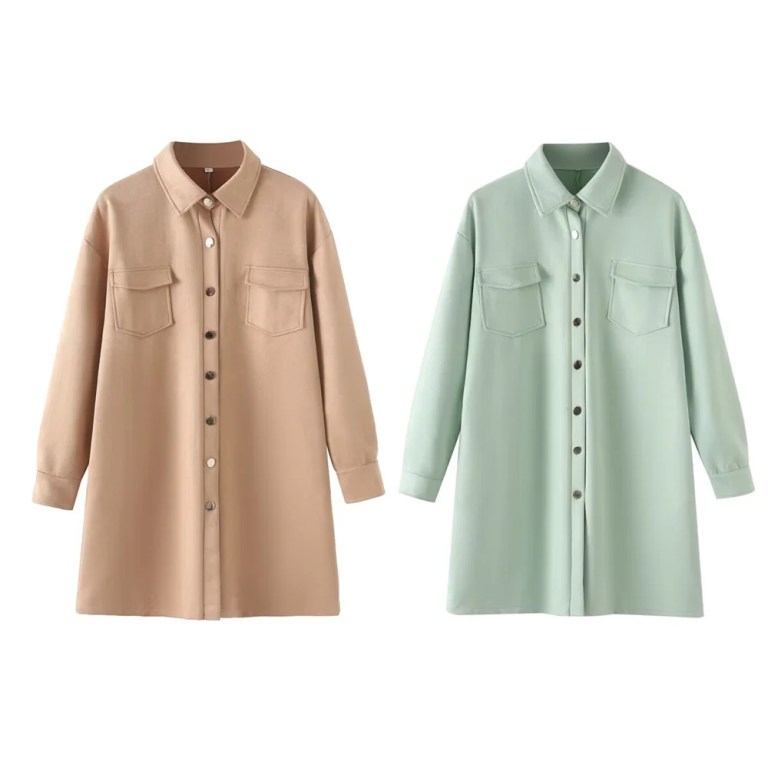 zach women's simple collar single breasted long sleeve medium length shirt dress Zach Women's Simple Collar Single-Breasted Long Sleeve Medium-Length Shirt Dress 1
