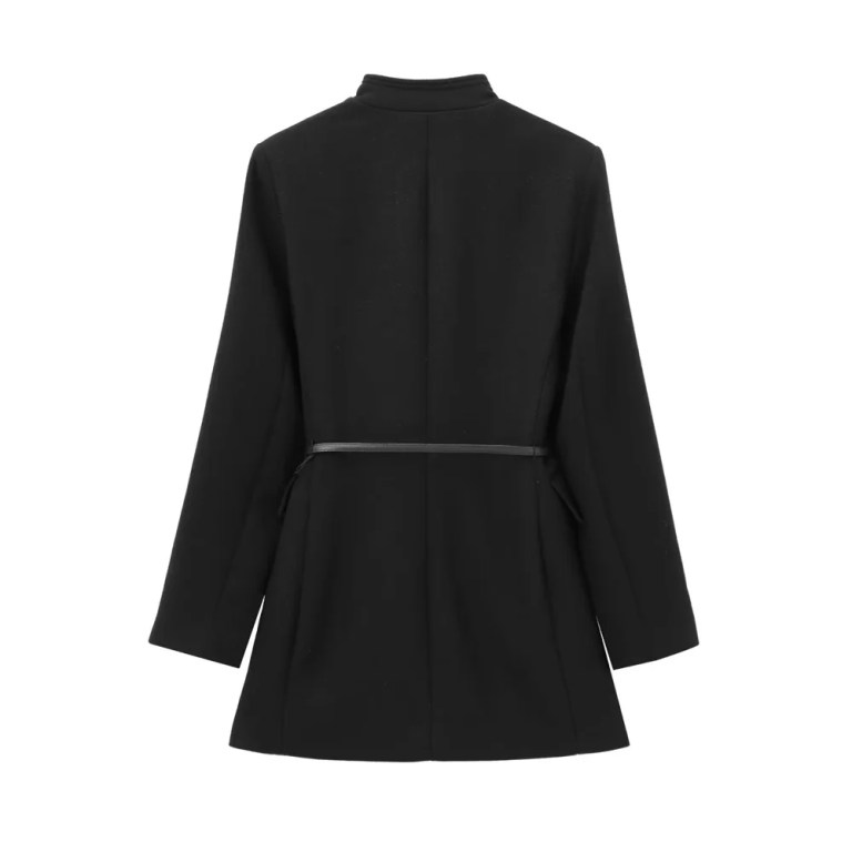 zach women's long sleeve breasted coat with waistband & stand up collar Zach Women\'s Long Sleeve Breasted Coat with Waistband & Stand-Up Collar 2