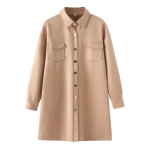 zach women's simple collar single breasted long sleeve medium length shirt dress Zach Women's Simple Collar Single-Breasted Long Sleeve Medium-Length Shirt Dress 3