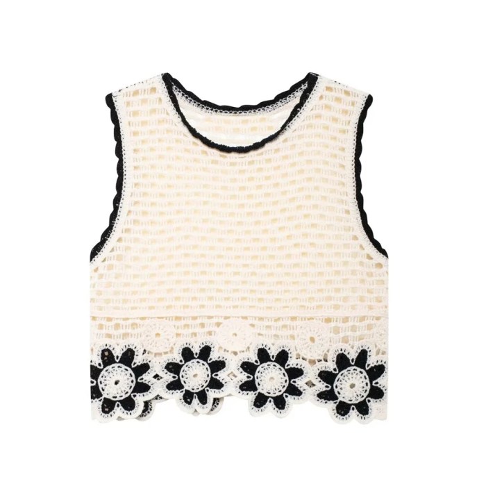 zach women's round neck sleeveless hook flower knitted tank top with high waist straight pants fashion set Zach Women's Round Neck Sleeveless Hook Flower Knitted Tank Top with High Waist Straight Pants Fashion Set