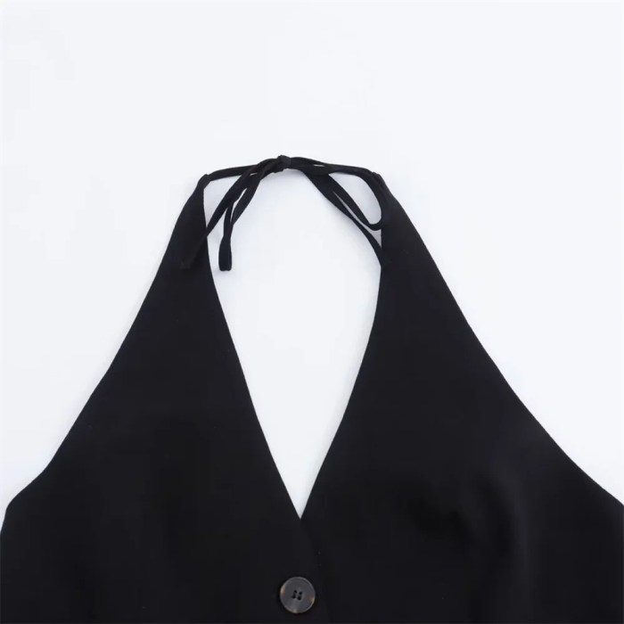 Zach Women's V-Neck Sleeveless Top with Bow Decoration & Halter Collar 5