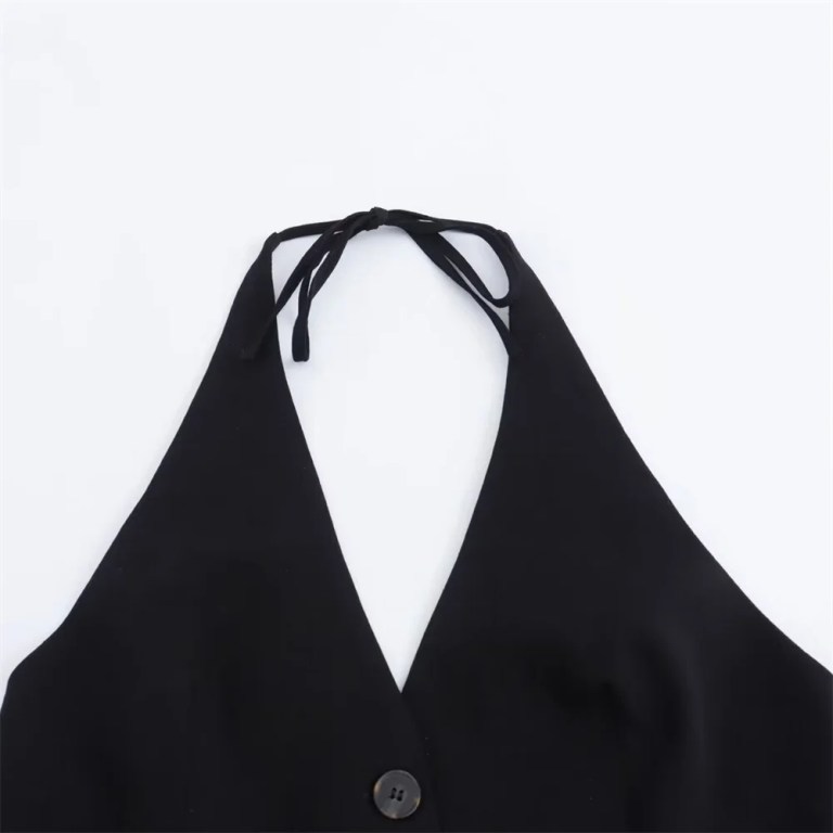 Zach Women's V-Neck Sleeveless Top with Bow Decoration & Halter Collar 5