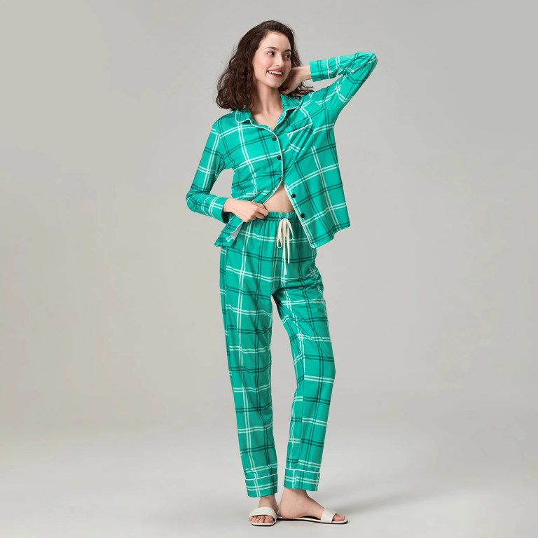 Christmas Matching Pyjama Set - Plaid Print Long Sleeve Top & Drawstring Pants - Fall Sleepwear 3
