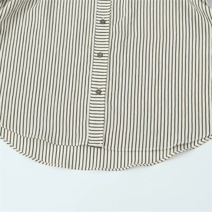 Zach Women's Striped Vertical Single-Breasted Long Sleeve Flip Collar Shirt 4