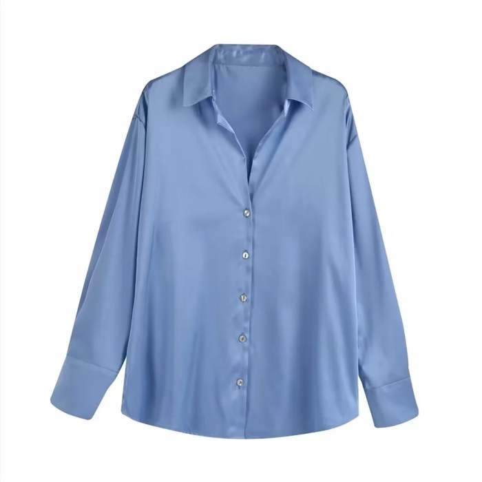 Zach Women\'s Casual Single-Breasted Silk Polo Collar Long Sleeve Shirt