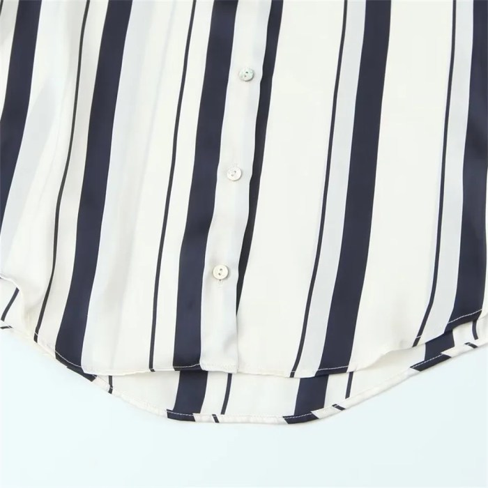 zach women's casual loose collar long sleeve striped silk texture shirt Zach Women's Casual Loose Collar Long Sleeve Striped Silk Texture Shirt 4