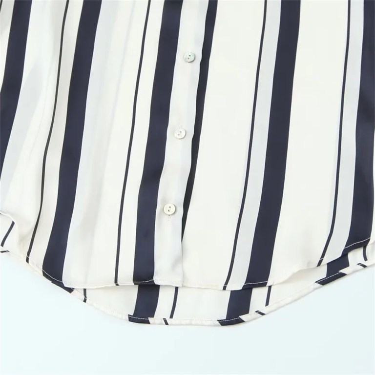 Zach Women's Casual Loose Collar Long Sleeve Striped Silk Texture Shirt 4