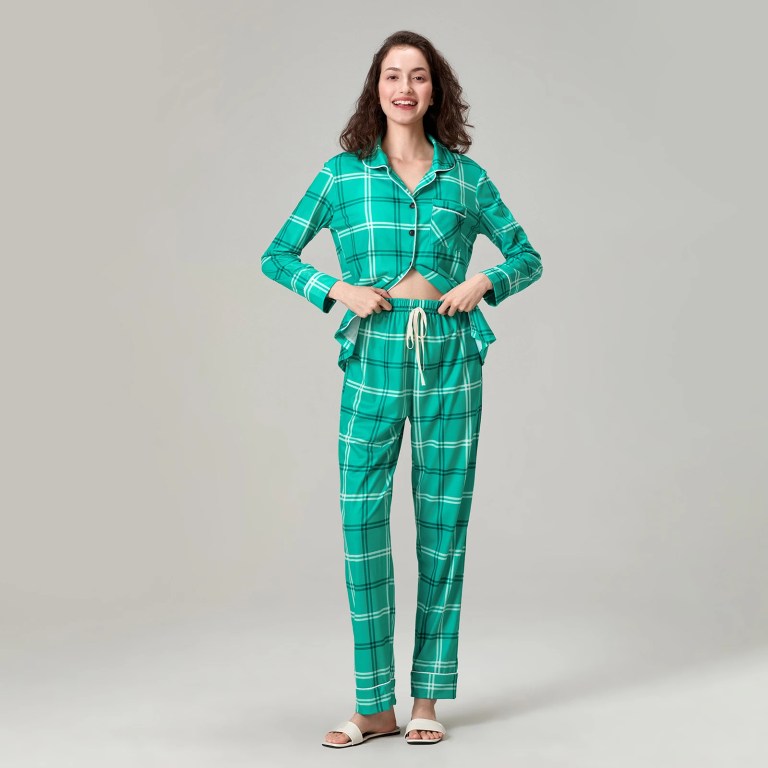 Christmas Matching Pyjama Set - Plaid Print Long Sleeve Top & Drawstring Pants - Fall Sleepwear 4
