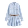 zach women's retro flip collar long sleeve jumpsuit with belt buckle Zach Women's Retro Flip Collar Long Sleeve Jumpsuit with Belt Buckle