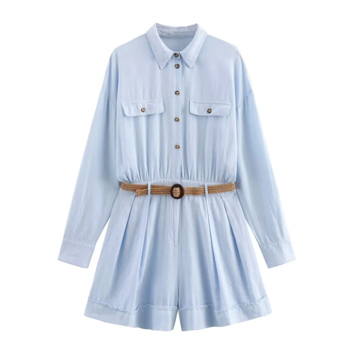 zach women's retro flip collar long sleeve jumpsuit with belt buckle Zach Women's Retro Flip Collar Long Sleeve Jumpsuit with Belt Buckle