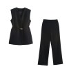 zach women's split design tank top & waist belted flared pants set Zach Women's Split Design Tank Top & Waist-Belted Flared Pants Set 3