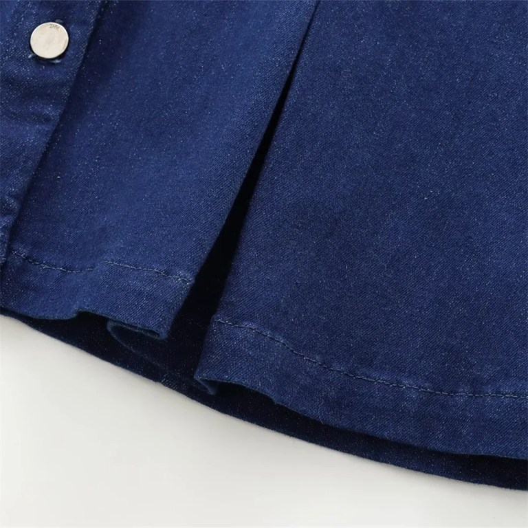 Zach Women's Slim Fit Lapel Short Sleeve Pleated A-Line Denim Mini Dress 5