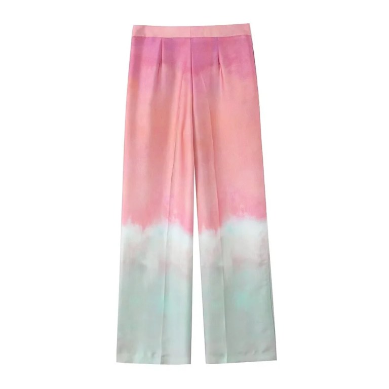 zach women's polo silk texture tie dye shirt & high waist wide leg pants set Zach Women\'s Polo Silk Texture Tie-Dye Shirt & High-Waist Wide-Leg Pants Set 5