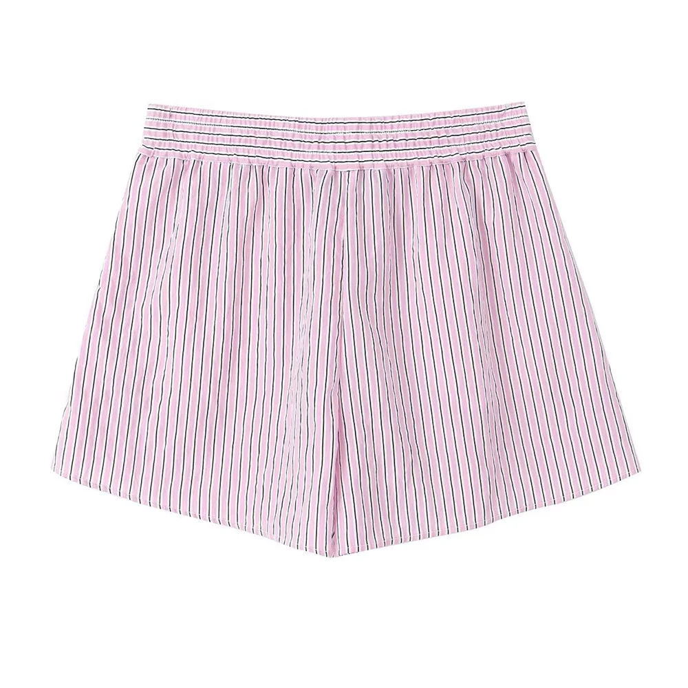 Zach Women\'s Casual Striped Shirt & High-Waisted Shorts Set 4