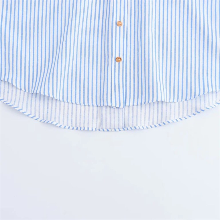zach women's casual collar striped linen blended asymmetric shirt with wide sleeves Zach Women's Casual Collar Striped Linen Blended Asymmetric Shirt with Wide Sleeves 5