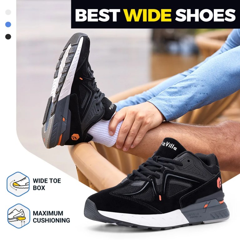 FitVille Men's Walking Shoes Extra Wide Lightweight Sneakers for Flat Feet Arch Fit Heel Pain Relief Non-Slip Running Shoes 2