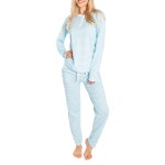 women's 2 piece striped pyjama sets long sleeve button round neck t shirt +drawstring waist pants Women's 2 Piece Striped Pyjama Sets Long Sleeve Button Round Neck T-shirt +Drawstring Waist Pants 1
