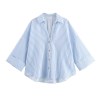 Zach Women's Casual Collar Striped Linen Blended Asymmetric Shirt with Wide Sleeves