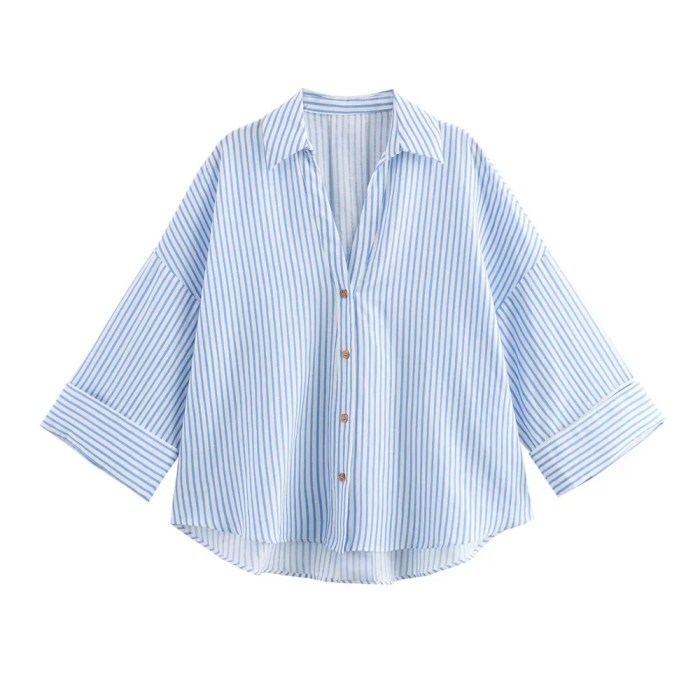 Zach Women's Casual Collar Striped Linen Blended Asymmetric Shirt with Wide Sleeves