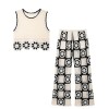 zach women's round neck sleeveless hook flower knitted tank top with high waist straight pants fashion set Zach Women's Round Neck Sleeveless Hook Flower Knitted Tank Top with High Waist Straight Pants Fashion Set 1