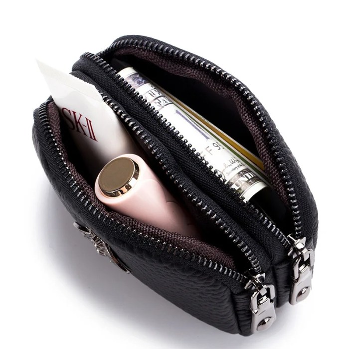 women's cowhide double zipper wallet mini leather card holder & coin purse Women's Cowhide Double Zipper Wallet - Mini Leather Card Holder & Coin Purse 3
