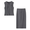 zach women's solid colour slim fit v neck vest & slit midi skirt set Zach Women\'s Solid Colour Slim Fit V-Neck Vest & Slit Midi Skirt Set 1