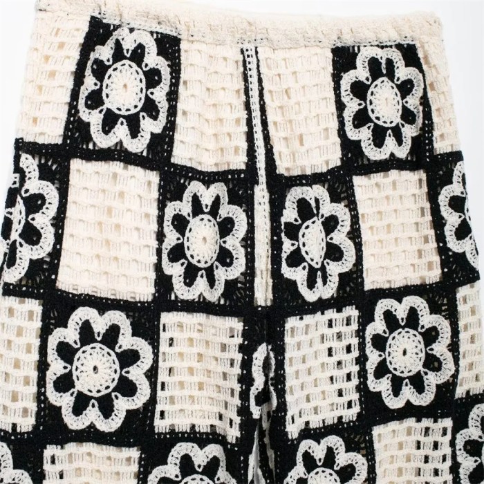 zach women's round neck sleeveless hook flower knitted tank top with high waist straight pants fashion set Zach Women's Round Neck Sleeveless Hook Flower Knitted Tank Top with High Waist Straight Pants Fashion Set 6
