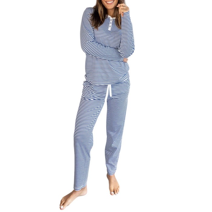women's 2 piece striped pyjama sets long sleeve button round neck t shirt +drawstring waist pants Women's 2 Piece Striped Pyjama Sets Long Sleeve Button Round Neck T-shirt +Drawstring Waist Pants