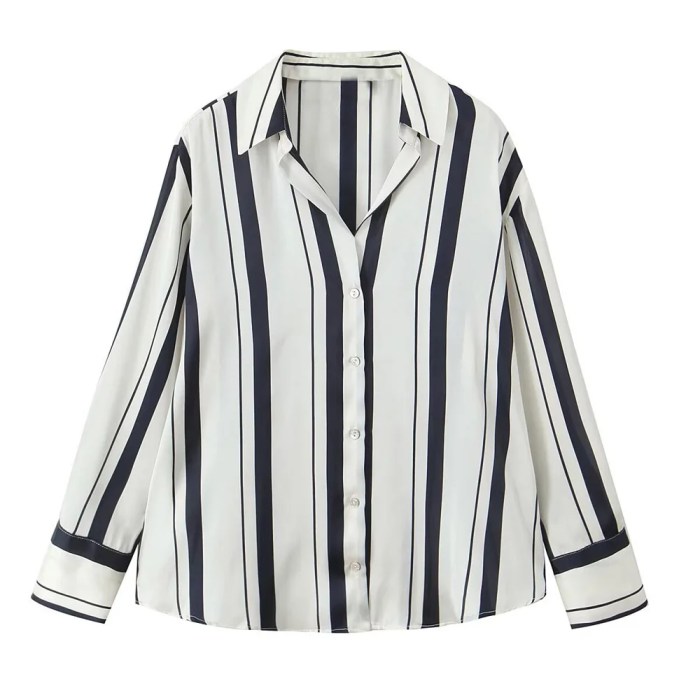 zach women's casual loose collar long sleeve striped silk texture shirt Zach Women's Casual Loose Collar Long Sleeve Striped Silk Texture Shirt