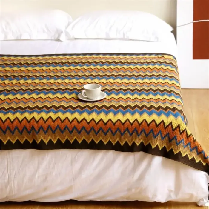 Bohemian Hand Knitted Blanket Zig Zag with Tassel 6
