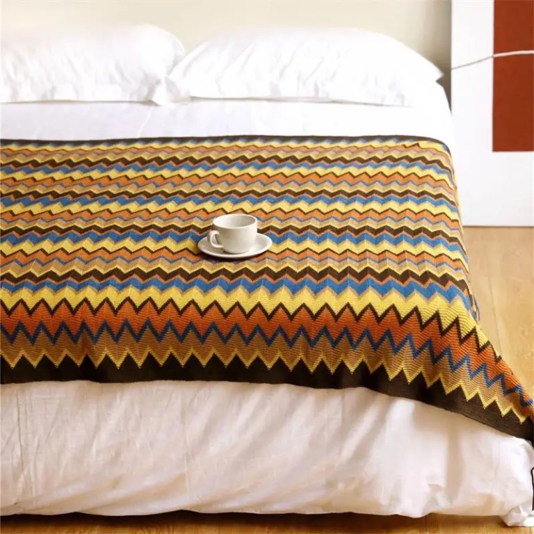 Bohemian Hand Knitted Blanket Zig Zag with Tassel 6
