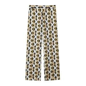 Zach Women's Fashion Versatile Printed Long Sleeve Collar Shirt with Loose High Waist Pants Casual Set 4