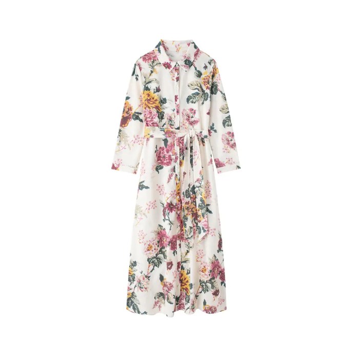 women's floral print linen midi shirt dress with belt Women's Floral Print Linen Midi Shirt Dress with Belt
