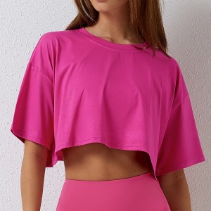 Women's Yoga T-shirt Smock Loose Crop Fitness Top 2