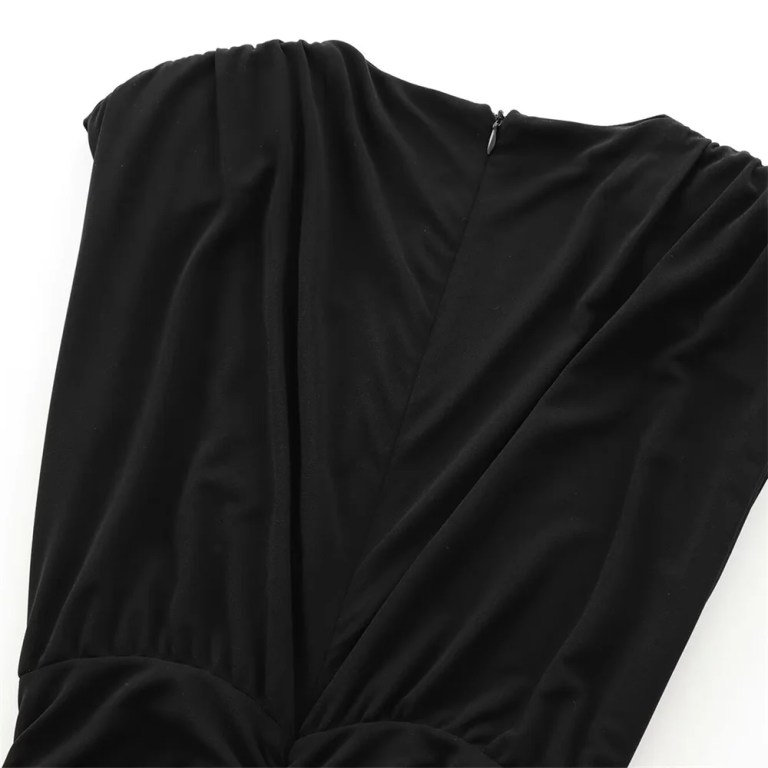 Zach Women's Slim Fit Solid Color Pleated Dress with Shoulder Pads 5
