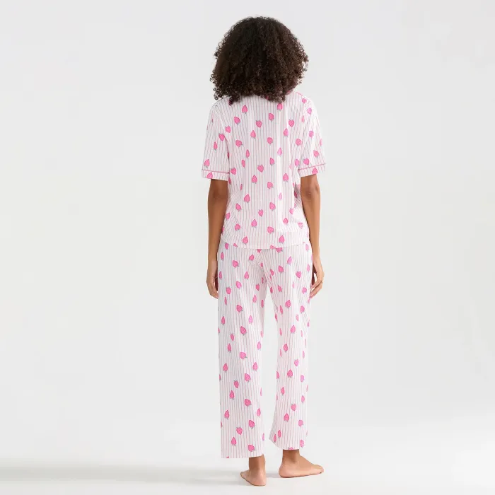 Women's 2 Piece Strawberry Striped Loungewear Pjs Set 6