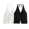 Zach Women's V-Neck Sleeveless Top with Bow Decoration & Halter Collar 1