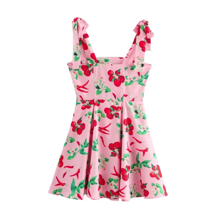 Zach Women's One-Shoulder Cherry Print Mini Dress with Bow Strap 2